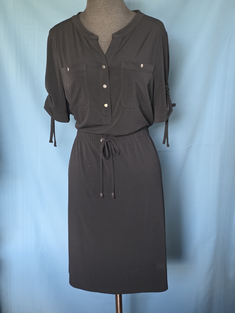 Rafaella Black Utility Shirt Dress Drawstring Waist Sz L